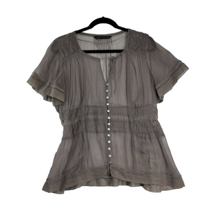 Zara Taupe Sheer Button-Front Blouse